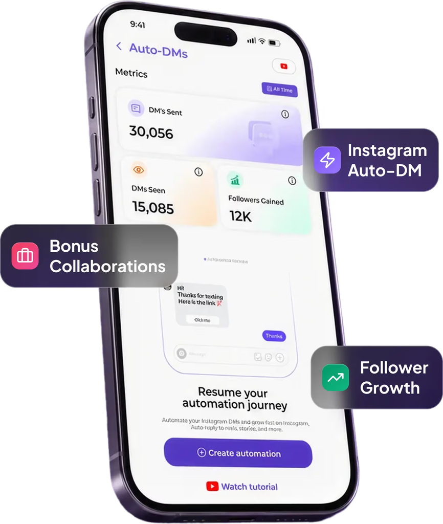 Influish referral code sign-up screen with Auto-DM and creator tools on mobile