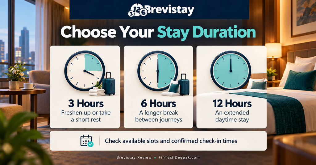Brevistay 3-hour, 6-hour and 12-hour booking options explained