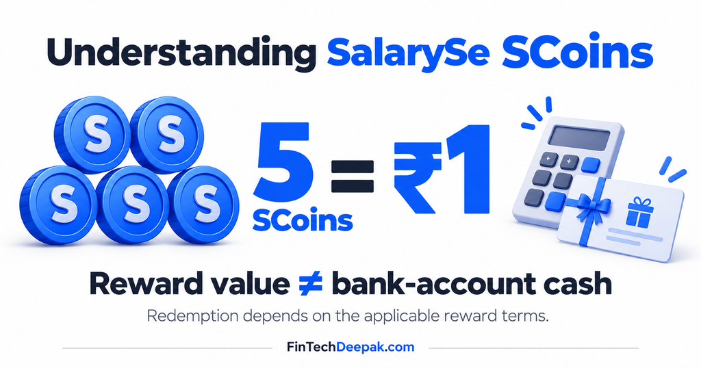 SalarySe SCoins conversion showing 5 SCoins equal ₹1